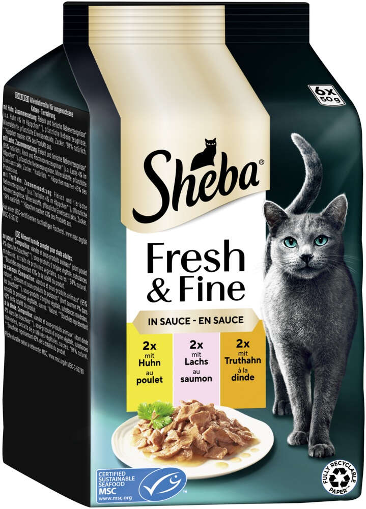Sheba Katzen-Nassfutter Fresh+Fine Pack Huhn, Lachs & Truthahn